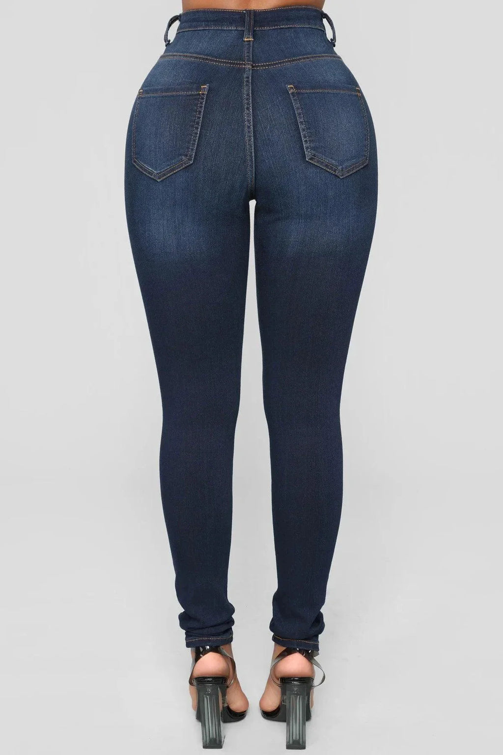 Women High Waist Stretch Hip Lift Denim Skinny Pants Jeans Full Length Sexy Slim Bleachded Solid Color Pants MANDOTOS