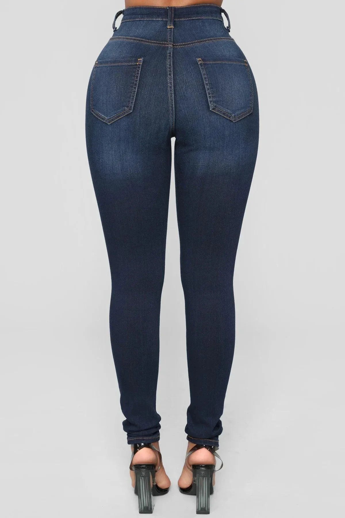 Women High Waist Stretch Hip Lift Denim Skinny Pants Jeans Full Length Sexy Slim Bleachded Solid Color Pants MANDOTOS