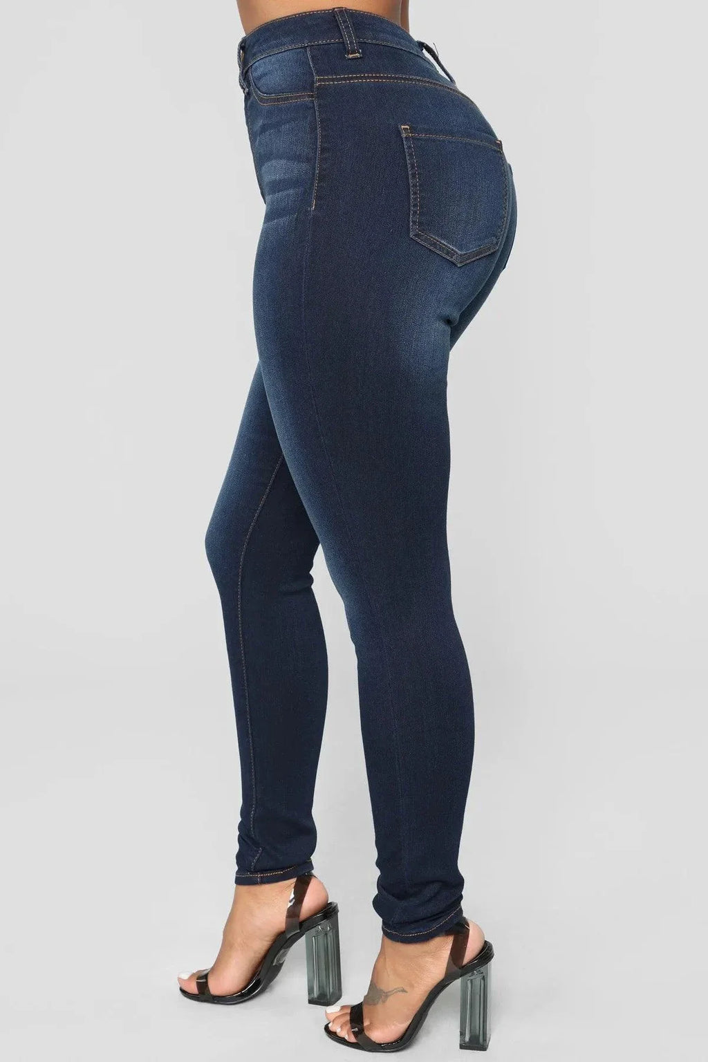 Women High Waist Stretch Hip Lift Denim Skinny Pants Jeans Full Length Sexy Slim Bleachded Solid Color Pants MANDOTOS