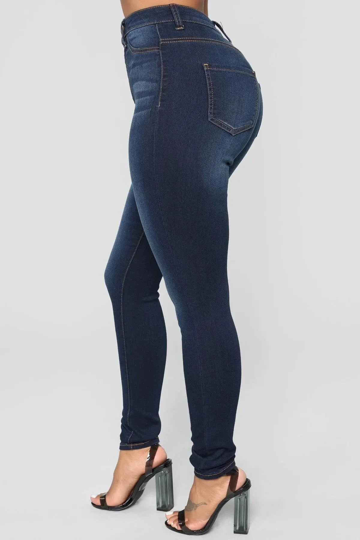 Women High Waist Stretch Hip Lift Denim Skinny Pants Jeans Full Length Sexy Slim Bleachded Solid Color Pants MANDOTOS
