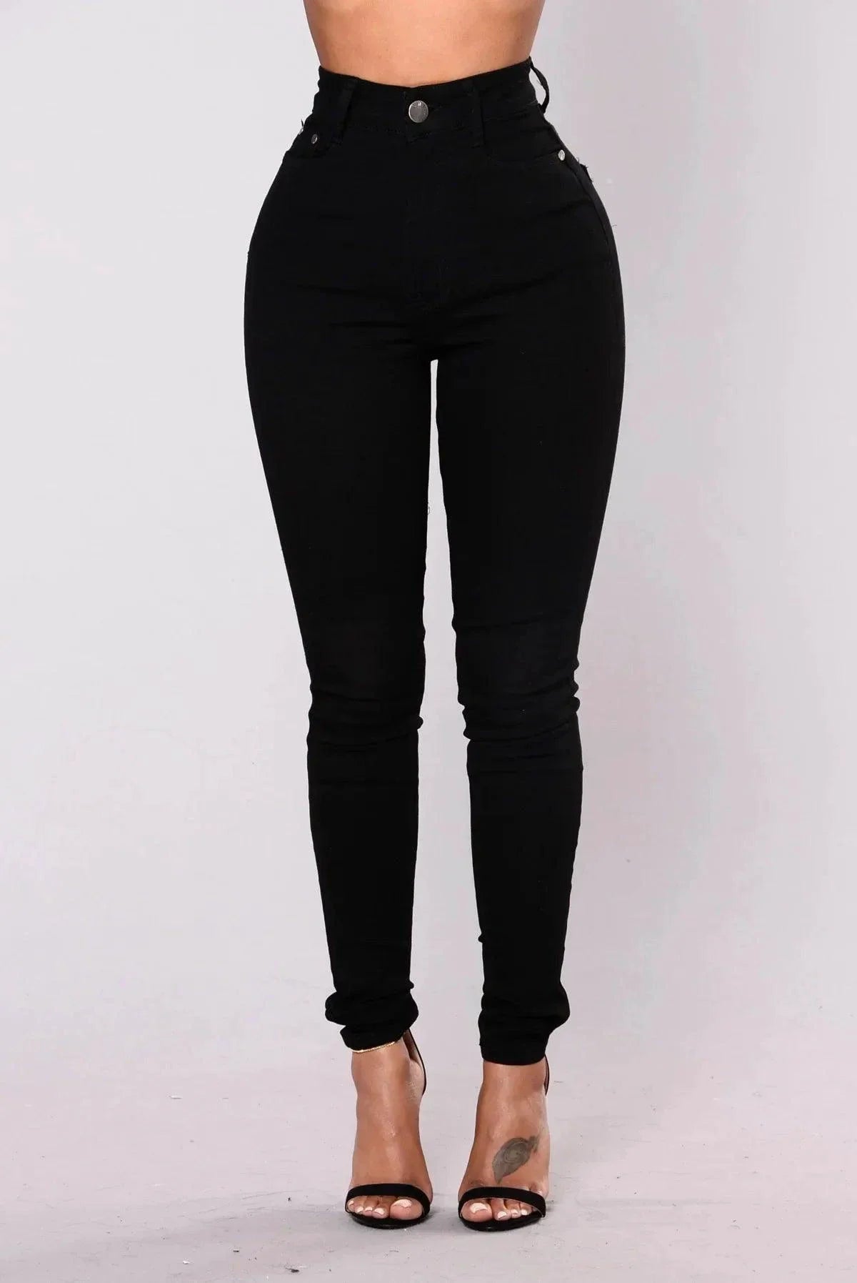 Women High Waist Stretch Hip Lift Denim Skinny Pants Jeans Full Length Sexy Slim Bleachded Solid Color Pants MANDOTOS