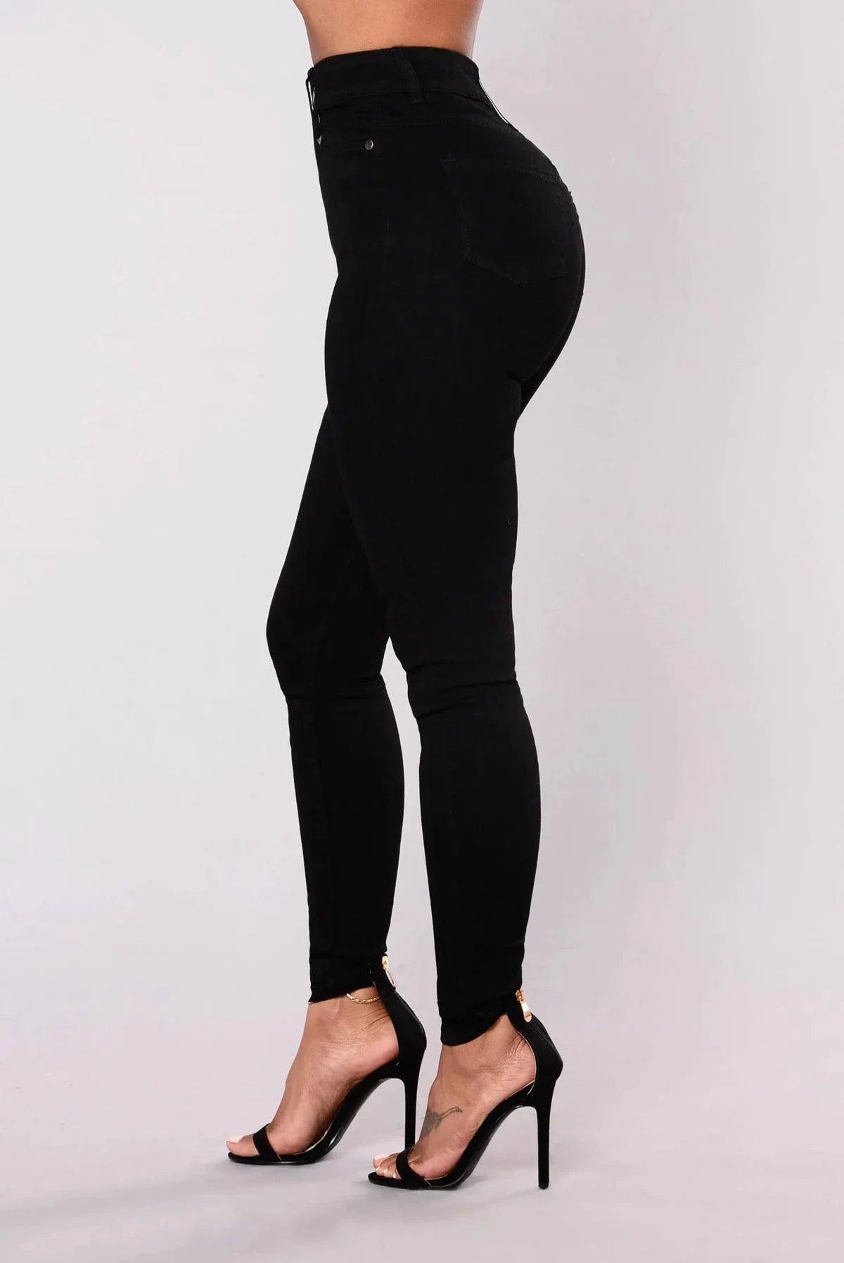 Women High Waist Stretch Hip Lift Denim Skinny Pants Jeans Full Length Sexy Slim Bleachded Solid Color Pants MANDOTOS