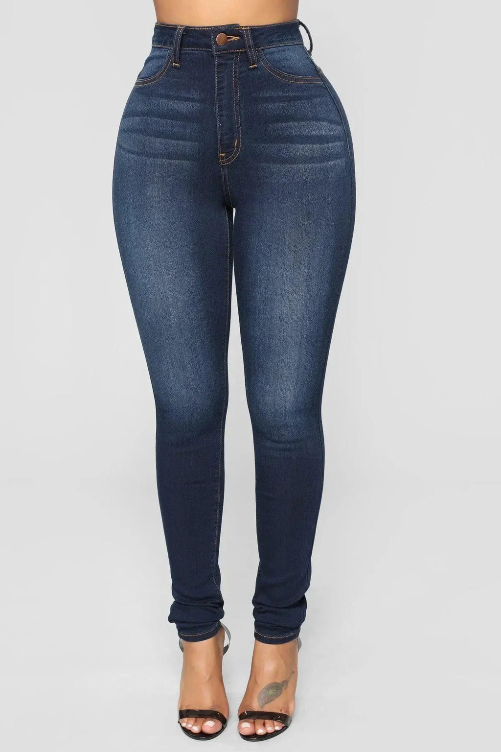 Women High Waist Stretch Hip Lift Denim Skinny Pants Jeans Full Length Sexy Slim Bleachded Solid Color Pants MANDOTOS