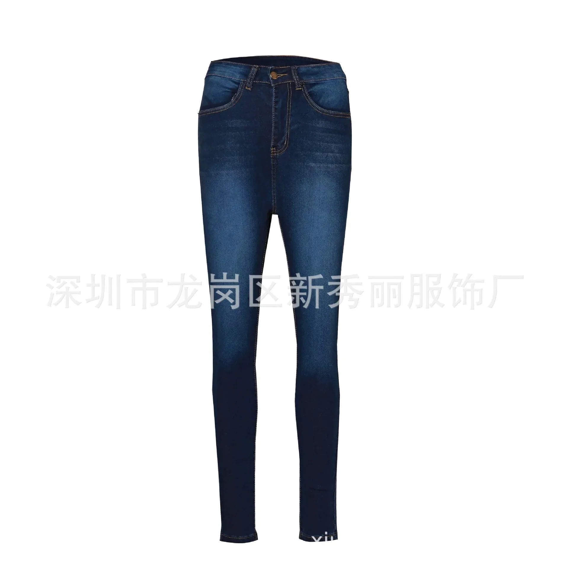 Women High Waist Stretch Hip Lift Denim Skinny Pants Jeans Full Length Sexy Slim Bleachded Solid Color Pants MANDOTOS