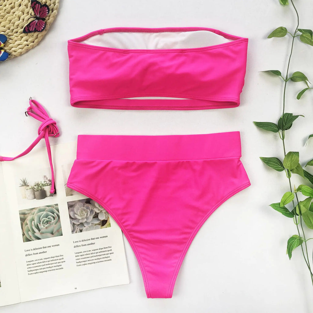 Chic Metal Buckle Strapless Bikini Swimsuit for Women Trendy Attic Store01
